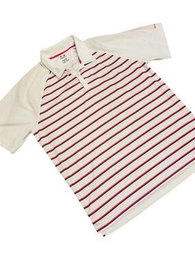 Oakley Mens White Polo with Red & Black Stripes